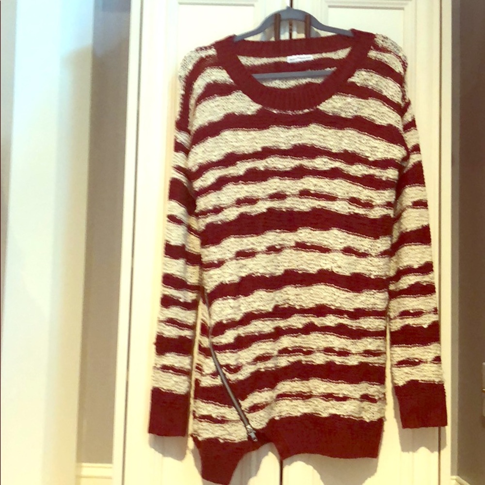 Medium/Large Maroon/White Striped Sweater-Tunic